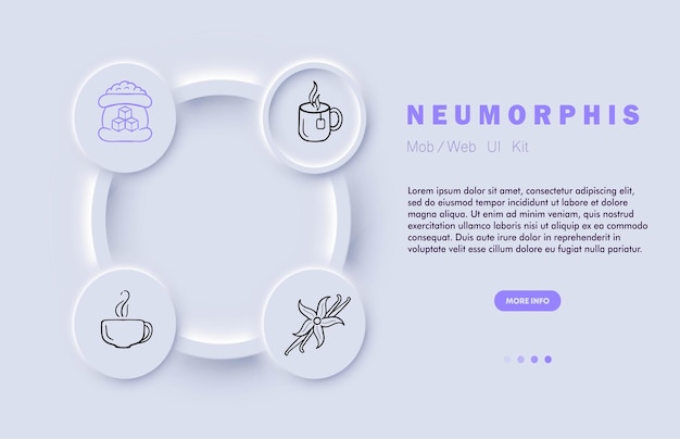 Ikona linii cukrowej filiżanka cynamonowa, czajnik, herbata, napój kawowy, styl neomorfizmu Ikona linii wektorowej