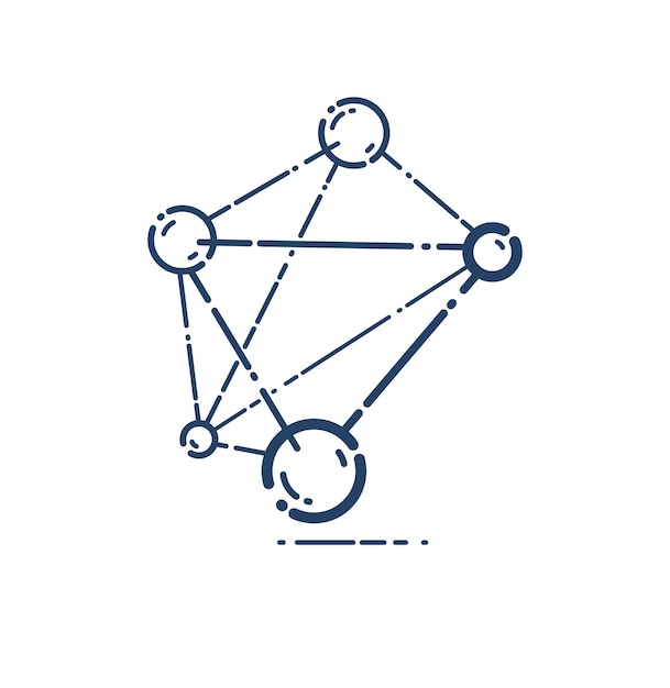 Ikona Liniowej Wektora Cząsteczki, Symbol Sztuki Linii Nauki Chemii I Fizyki.