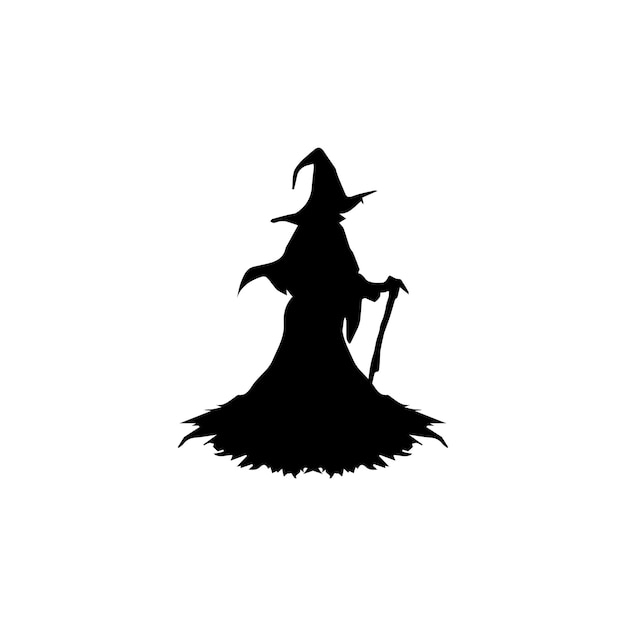 Ikona Logo Czarownicy Magiczny Kapelusz Projekt Maskotka Postać Kreatora Sylwetka Fantasy Na Białym Tle