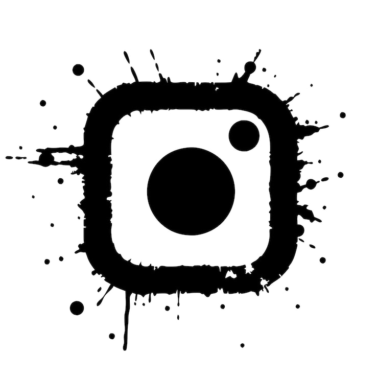 Ikona logo kamery Instagrama z czarną farbą, atramentem, rozpryskiem, wektorem tekstury grunge
