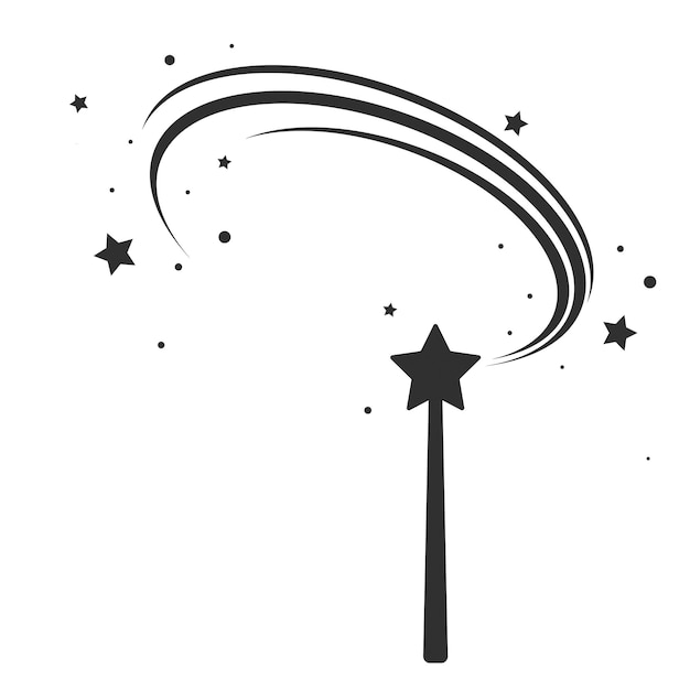 Plik wektorowy ikona magicznej różdżki z gwiazdą w kolorze szarym symbol magicznego cudu i ostrości