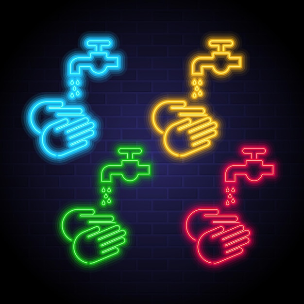 Ikona Mycia Rąk Z Elementami światła Neonowego