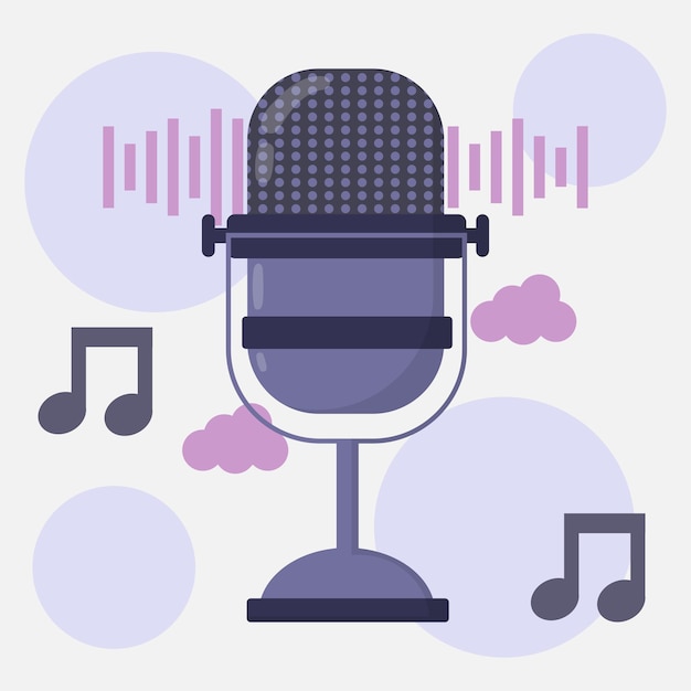 Ikona Na Białym Tle Mikrofonu Dla Ilustracji Płaskiej Konstrukcji Podcastu Lub Dyktafonu