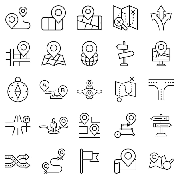 Ikona nawigacji ustawiona w stylu płaski Ilustracja wektora kierunku GPS na białym, odizolowanym tle Zlokalizuj koncepcję biznesową pozycji pin