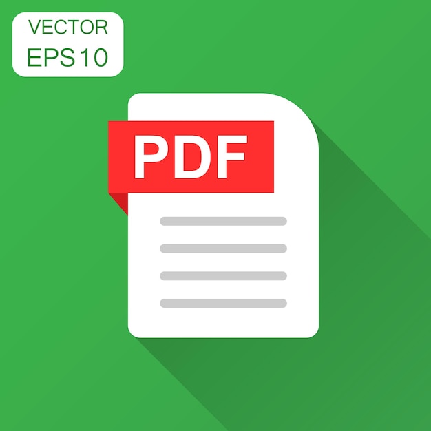 Ikona notatki dokumentu Pdf w stylu płaskim Ilustracja wektorowa arkusza papieru z długim cieniem Koncepcja biznesowa dokumentu notatnika Pdf