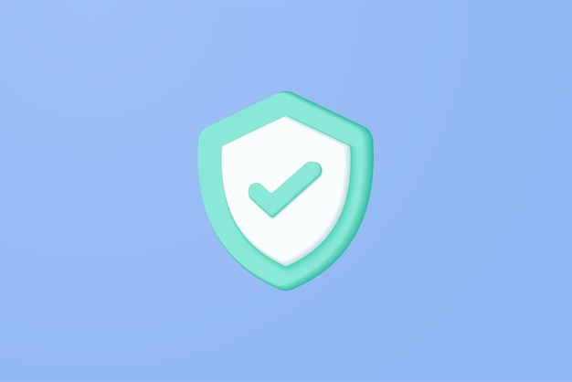 Ikona ochrony tarczy 3D z czekiem za płatność online na tle błękitnego nieba koncepcja konto użytkownika dla bezpieczeństwa 3d z ochroną płatności na tle renderowania na białym tle wektor