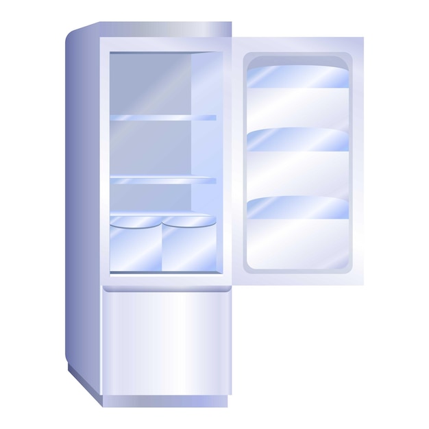 Plik wektorowy ikona otwartej nowoczesnej lodówki kreskówka przedstawiająca ikonę wektora otwartej nowoczesnej lodówki do projektowania stron internetowych izolowana na białym tle