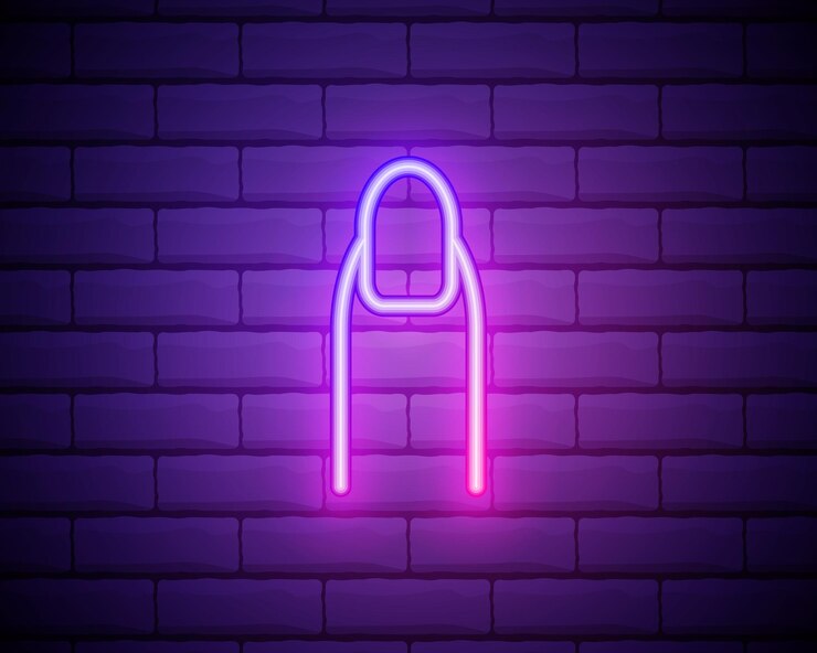 Wektor ikona paznokci elementy urody makijaż kosmetyki w ikonach stylu neon prosta ikona dla stron internetowych projektowanie stron internetowych aplikacja mobilna informacje grafiki izolowane na ścianie z cegły