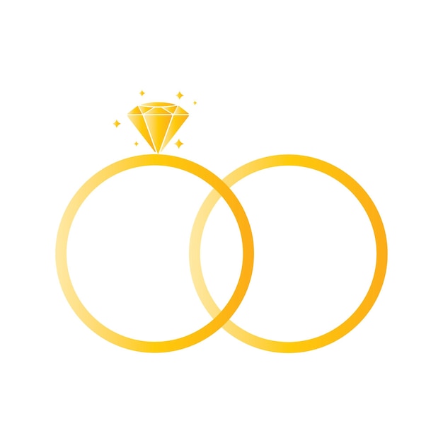 Ikona pierścionka ślubnego Logo biżuterii Ikona pierścienia diamentowego Symbol propozycji Ilustracja wektorowa biżuterii złota wyizolowana