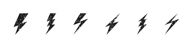 Ikona Pioruna W Stylu Wektora Grunge Kolekcja Symboli Elektrycznych Piorunów