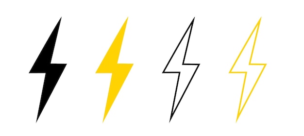 Ikona piorunów Symbol mocy Energia elektryczność Ustaw błyskawica Piktogram grzmot Trzęsienie grzmotów Strzała zygzakowa Wektor