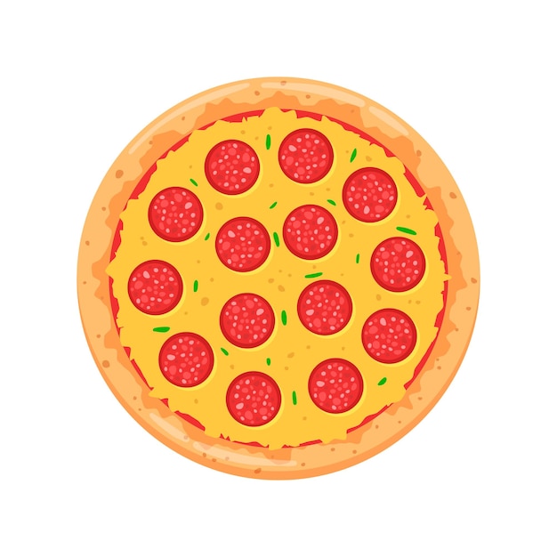 Ikona pizzy w stylu płaskim Ilustracja wektorowa jedzenia Pepperoni na izolowanym tle Koncepcja biznesowa znaku pizzeria