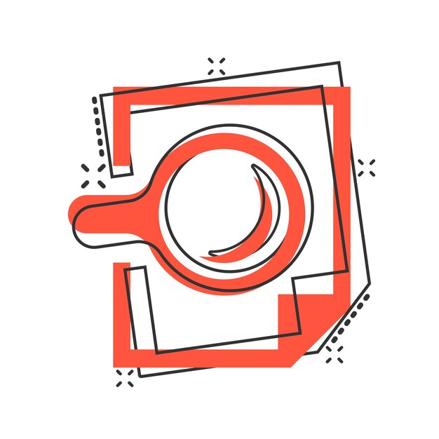 Plik wektorowy ikona planu dokumentu kontroli w stylu komiksowym przegląd oświadczenia wektor ilustracja kreskówka piktogram dokument z lupą lupa koncepcja biznesowa efekt powitalny