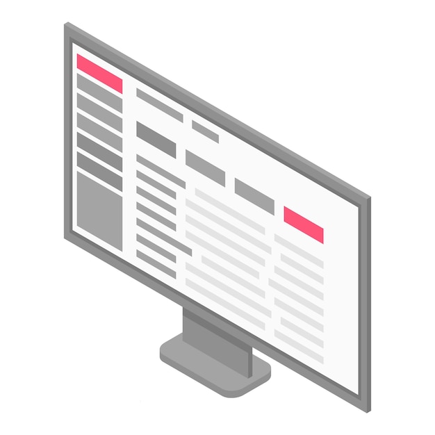Ikona płaskiego monitora komputera Izometryczna ikona wektora płaskiego monitora komputera do projektowania stron internetowych izolowana na białym tle
