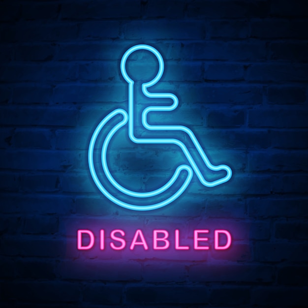 Ikona Podświetlanego Neonu Niepełnosprawnych Wózek Inwalidzki