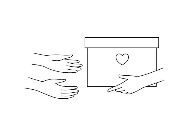 Ikona pomocy humanitarnej dla infografiki logo Wyciąga pudełko w dłoniach