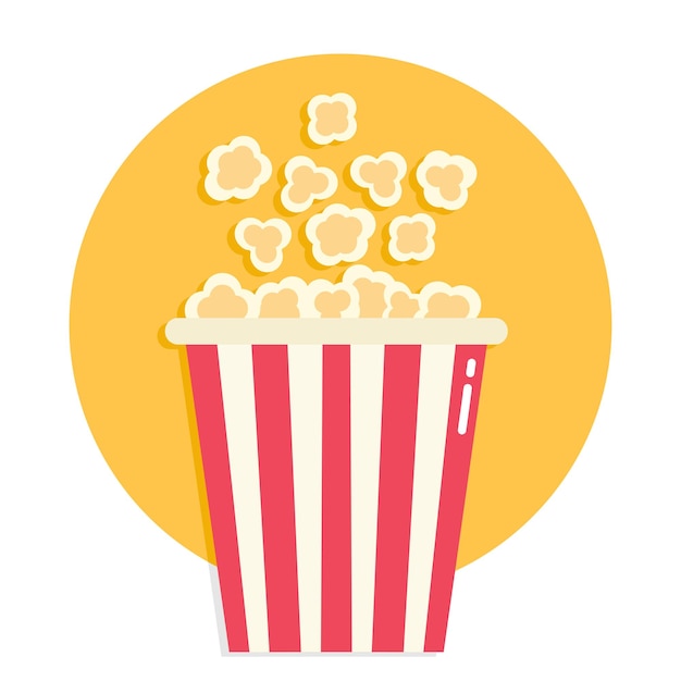 Ikona popcornu na żółtym tle Ikona w stylu płaskim Ilustracja wektorowa