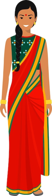 Ikona Postaci Indyjskiej Kobiety W Płaski. Ilustracja Wektorowa