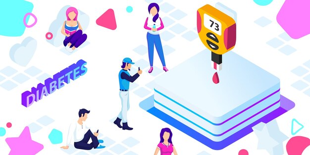 Ikona projektu izometrycznego cukrzycy Wektor ilustracja sieci web 3d kolorowe pojęcie