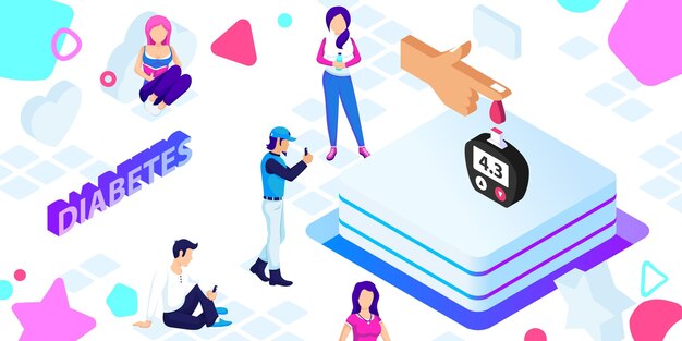 Ikona projektu izometrycznego cukrzycy Wektor ilustracja sieci web 3d kolorowe pojęcie