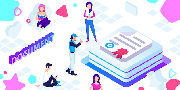 Ikona projektu izometrycznego dokumentu Wektorowa ilustracja internetowa 3d kolorowa koncepcja