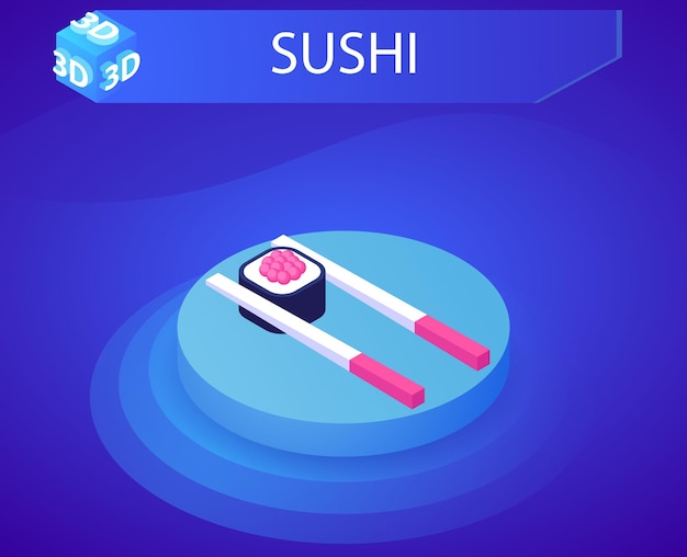 Ikona projektu izometrycznego sushi Wektor ilustracja sieci web 3d kolorowa koncepcja