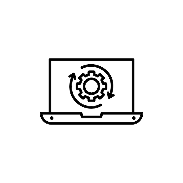 Ikona przetwarzania danych Set Laptop Symbol wektorowy technologii przetwarzania danych w czarnym wypełnionym i zarysowanym stylu Symbol automatyzacji udostępniania statystyk plików Cog
