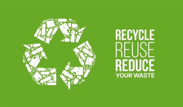 Ikona recyklingu składająca się z plastikowych śmieci Koncepcja ekologii zero odpadów i zrównoważony rozwój