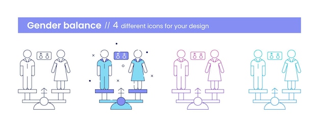 Ikona Równowagi Płci Koncepcja Społeczna Esg Cztery Opcje Ikon Ilustracja Wektorowa Linii