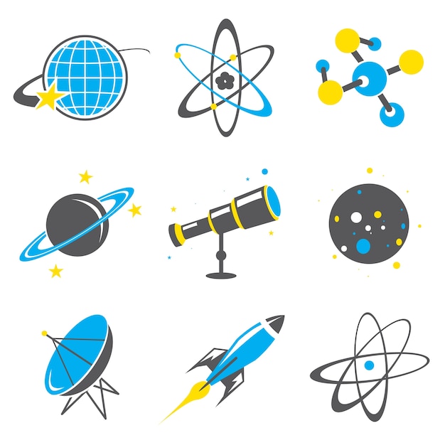 Ikona Rzeczy Nauki Universe Solar System Planet Rocket Cartoon
