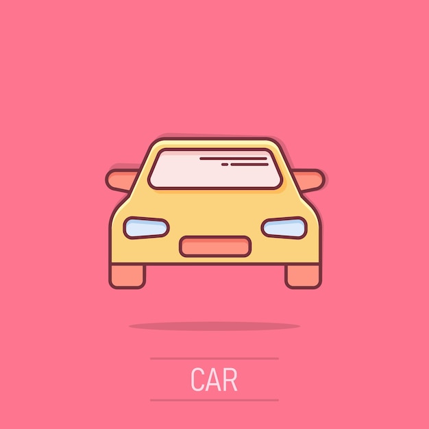 Ikona Samochodu W Stylu Komiksowym Ilustracja Pojazdu Piktogram Efektu Splash Sedana Samochodu