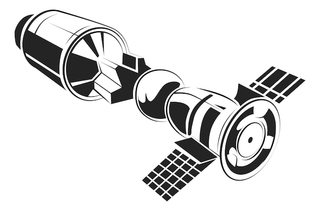 Ikona Satelity. Sztuczny Statek Orbitalny. Symbol Statku Kosmicznego Na Białym Tle