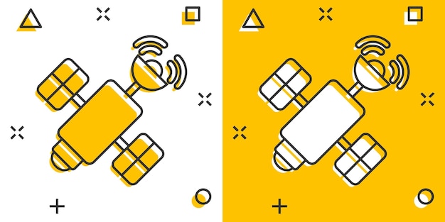 Ikona Satelity W Stylu Komiksowym Sputnik Kreskówka Wektor Ilustracja Na Białym Tle Izolowane Transport Kosmiczny Efekt Powitalny Znak Koncepcja Biznesowa