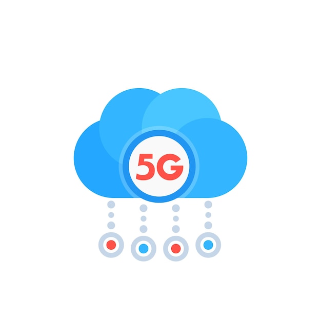 Ikona sieci 5G z chmurą, wektor