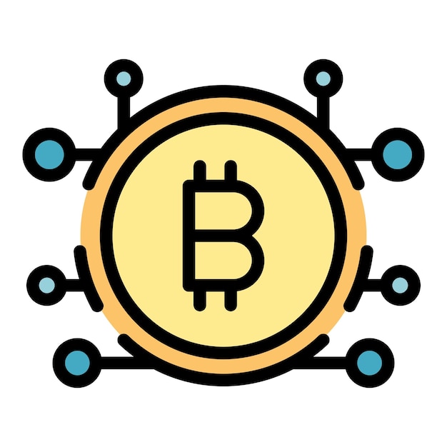 Ikona sieci Bitcoin Zarys ikony wektora sieci Bitcoin do projektowania stron internetowych izolowanych na białym tle w kolorze płaskim