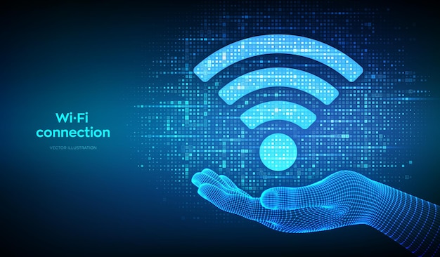 Ikona sieci Wi-Fi Wi-Fi znak wykonany z kodem binarnym w ręku Symbol bezprzewodowego hotspotu dostępu Wlan