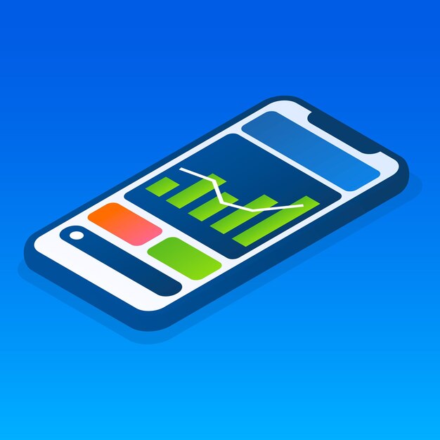 Ikona smartfona wykresu finansów Izometryczny ikona wektora smartfona wykresu finansów do projektowania stron internetowych na białym tle