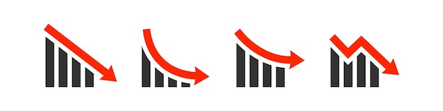 Ikona spadku wykresu Symbol strzałki w dół Zepsuty diagram Straty finansowe Grafika kryzysu gospodarczego Wykres ujemny Ilustracja wektorowa