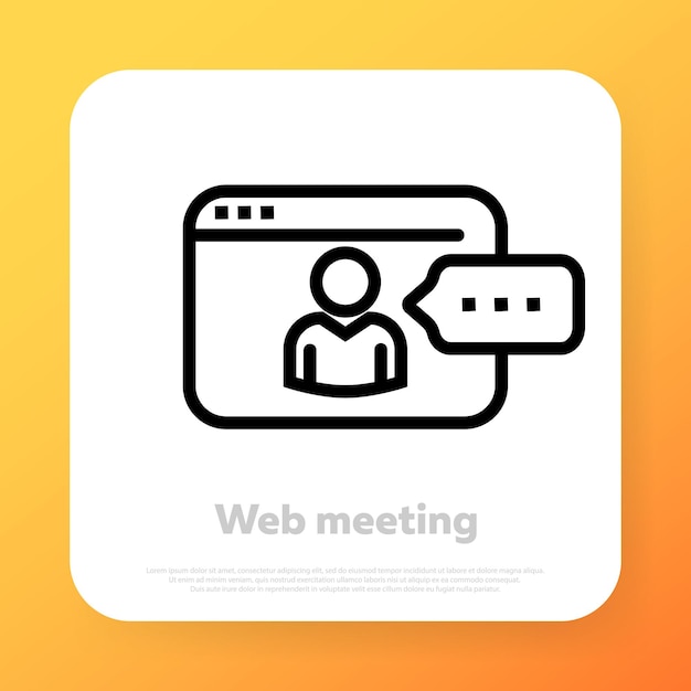 Ikona Spotkania W Sieci Web. Ikona Webinaru Online. Konferencja Wideo. Wektor Linii Ikona Dla Biznesu I Reklamy.