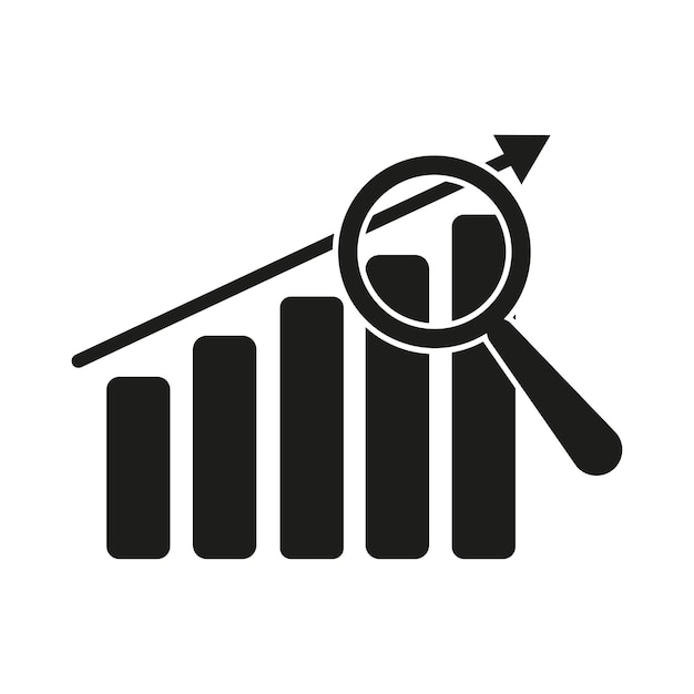 Ikona Strzałki Soczewki Wykresu. Szkło Powiększające. Znak Wykresu Wzrostu. Ilustracja Wektorowa.