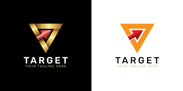 Ikona strzałki w złotej ramce trójkąta Docelowa koncepcja logo