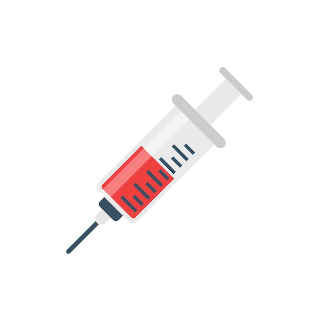 Ikona strzykawki w płaskim stylu Szczepionka koronawirusowa wstrzykuje wektorową ilustrację na na białym tle Koncepcja biznesowa znaku szczepienia Covid19