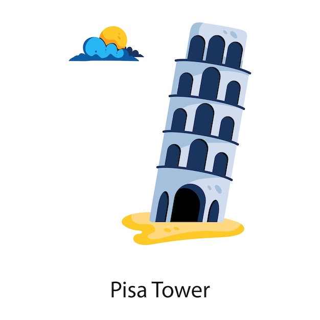 Plik wektorowy ikona stylu płaskiego przedstawiająca wieżę w pizie