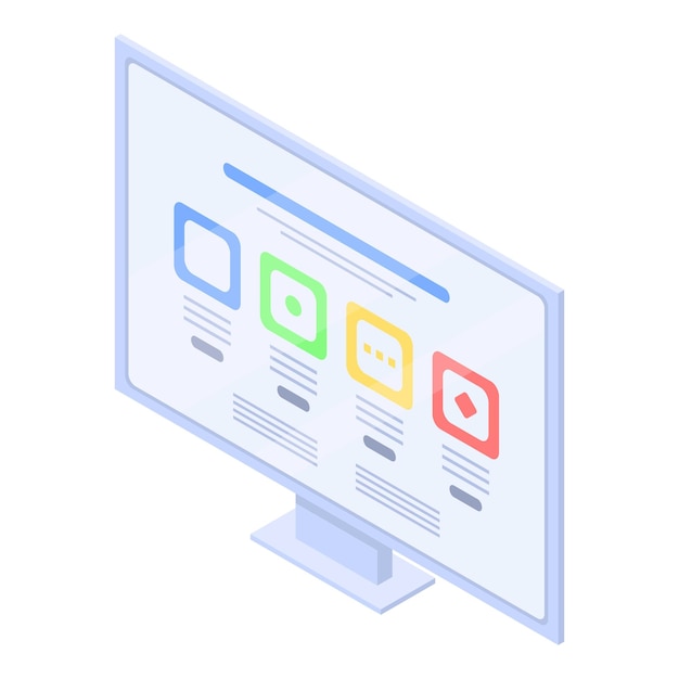 Ikona surfowania po Internecie na monitorze komputera Izometryczny ikona wektora surfowania po Internecie na monitorze komputera do projektowania stron internetowych izolowana na białym tle