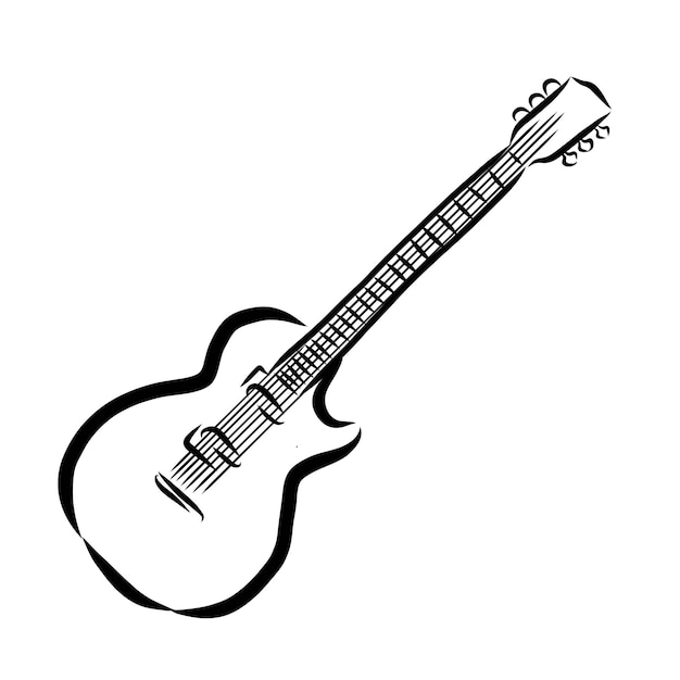 Ikona Szkic Wektor Gitara Na Białym Tle Na Tle. Ręcznie Rysowane Ikony Gitara.