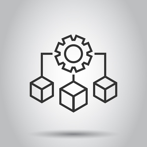 Ikona technologii Api w stylu płaskim Ilustracja wektorowa algorytmu na białym izolowanym tle Koncepcja biznesowa Gear z strzałką