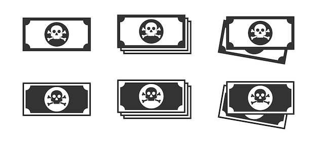 Ikona waluty ze znakiem czaszki Crossbones withmoney ikona Ilustracja wektora