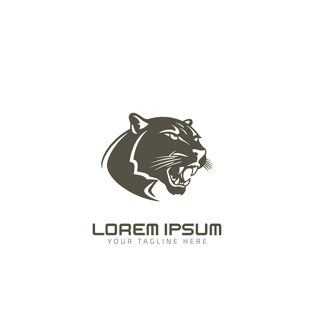 Ikona wektora logo Panther Portret zły głowa dzikiego dużego kota Agresywna puma z obnażonymi zębami drapieżnik w stylu kreskówki