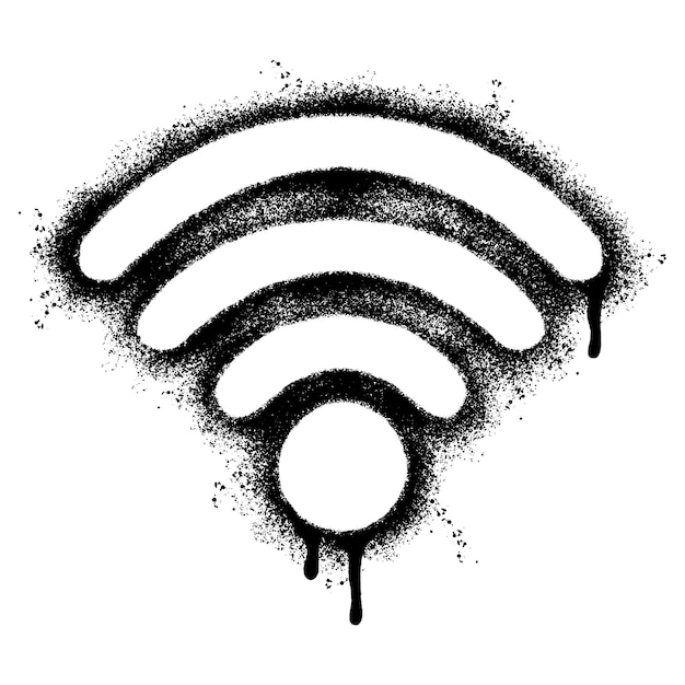 Ikona Wi-fi Malowana Sprayem Rozpylona Izolowana Na Białym Tle Ikona Graffiti Wi-fi Z Nad Sprayem W Kolorze Czarnym Nad Białym Ilustracja Wektora