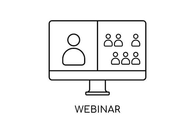 Ikona wideokonferencji Spotkanie online Nauczanie symbolu seminarium internetowego Ilustracja wektorowa stylu konspektu